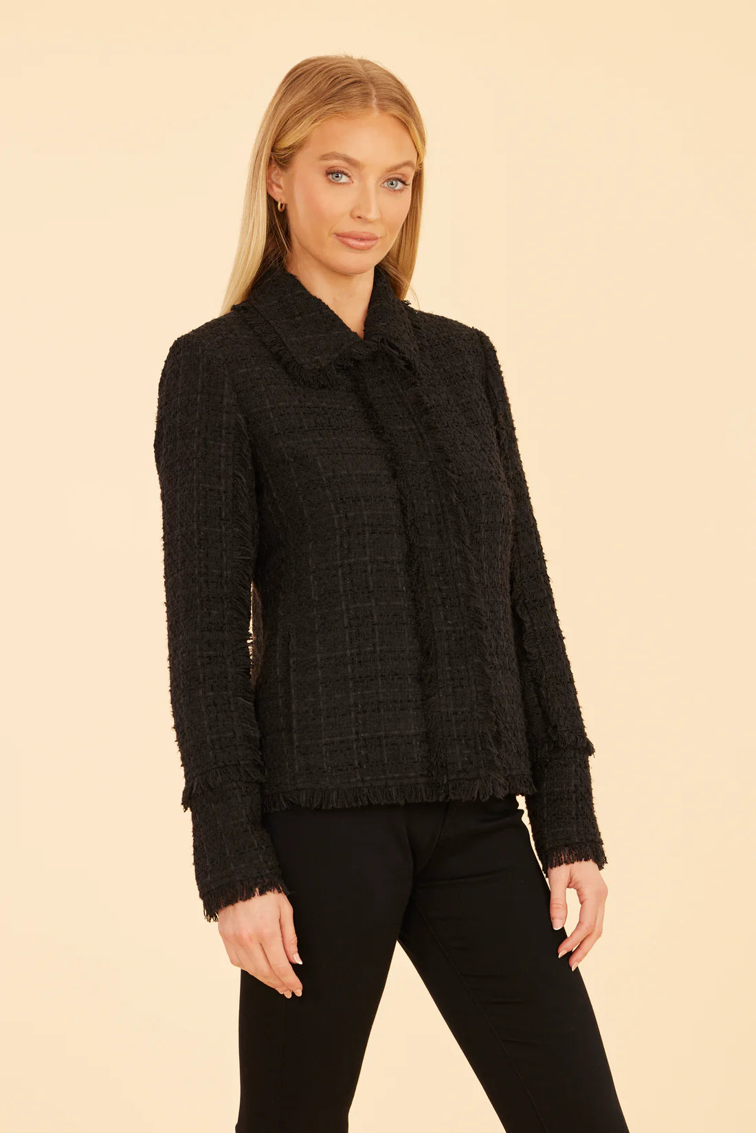 Tweed Fringe Jacket - Black