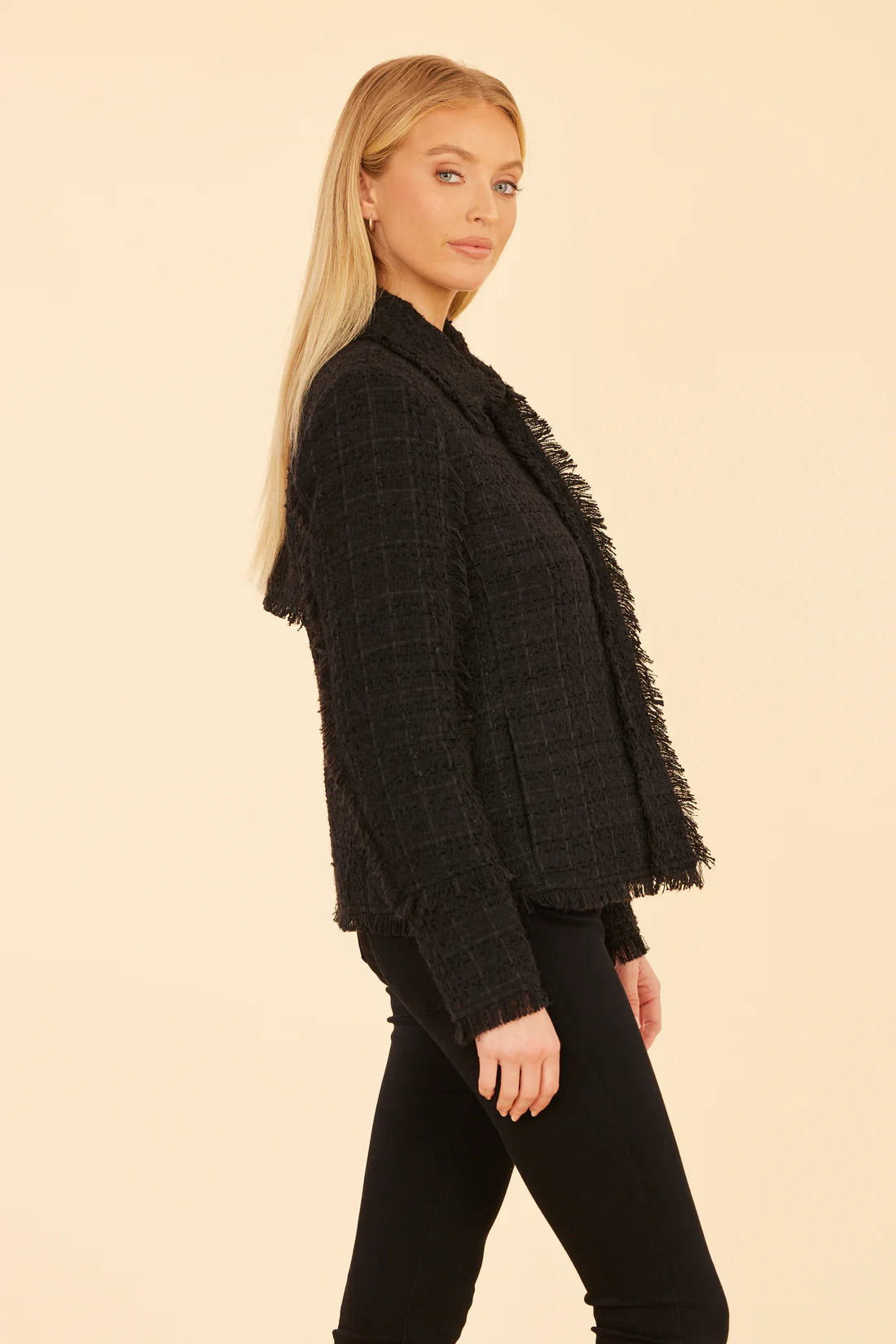 Tweed Fringe Jacket - Black