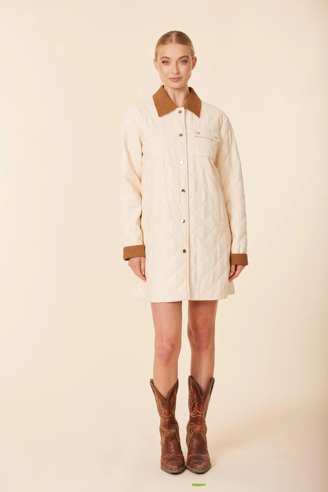 Faux Leather Quilted Corduroy Trim Jacket