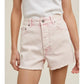 BUBBLEGUM COTTON DENIIM SHORTS WITH DISTRESSED DETAIL