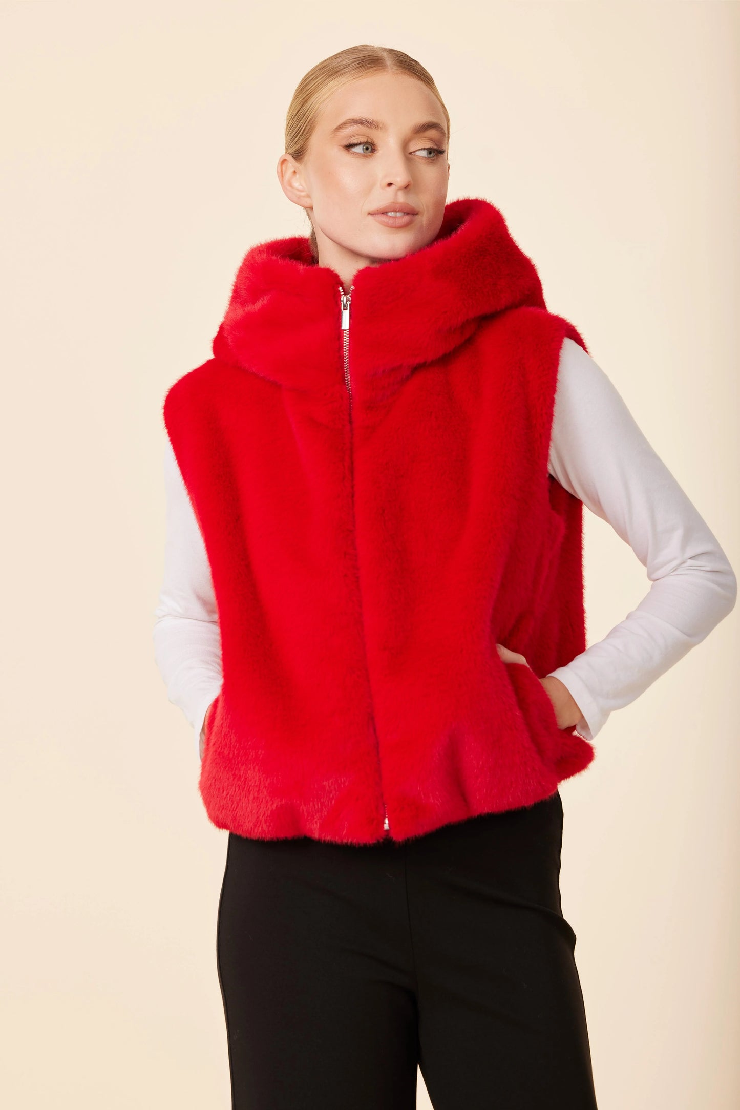 Faux Fur Zip Hoody Vest