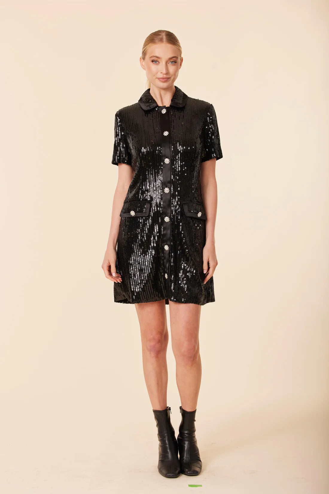 Sequin Rhinestone Button Dress
