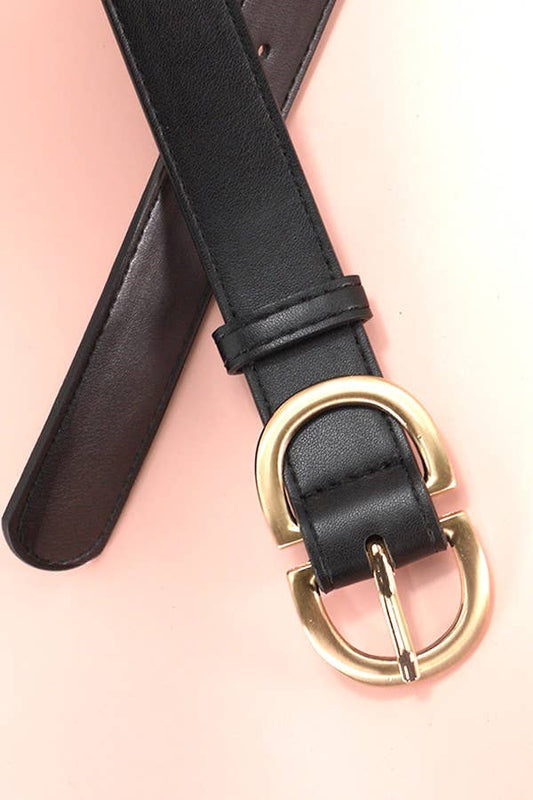 DOUBLE D BUCKLE FAUX LEATHER BELT -BLACK