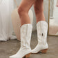 *NATALIE TRI-COLOR EMBROIDERY WESTERN BOOTS - WHITE