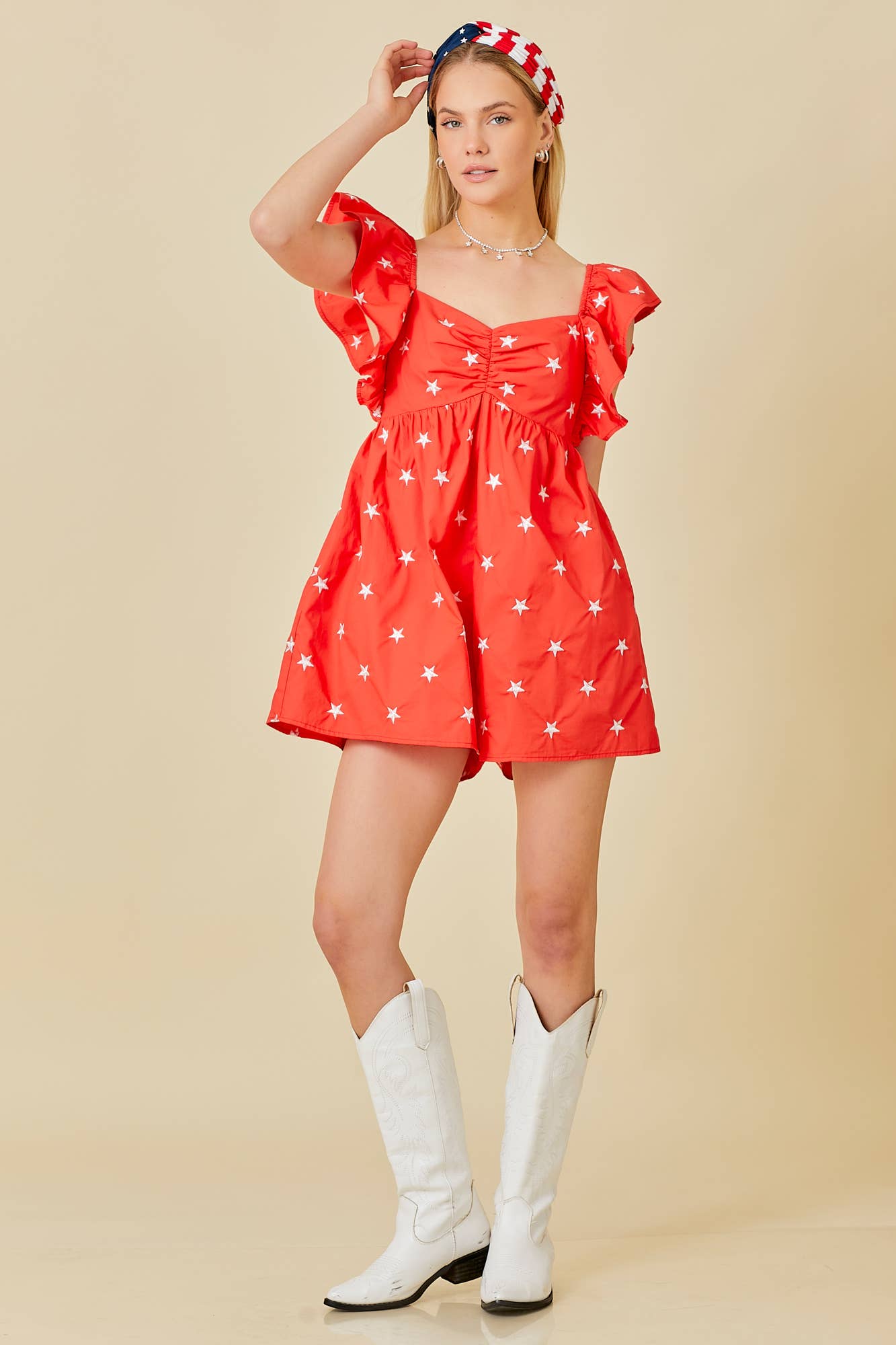 Star Embroidered Ruffle Romper