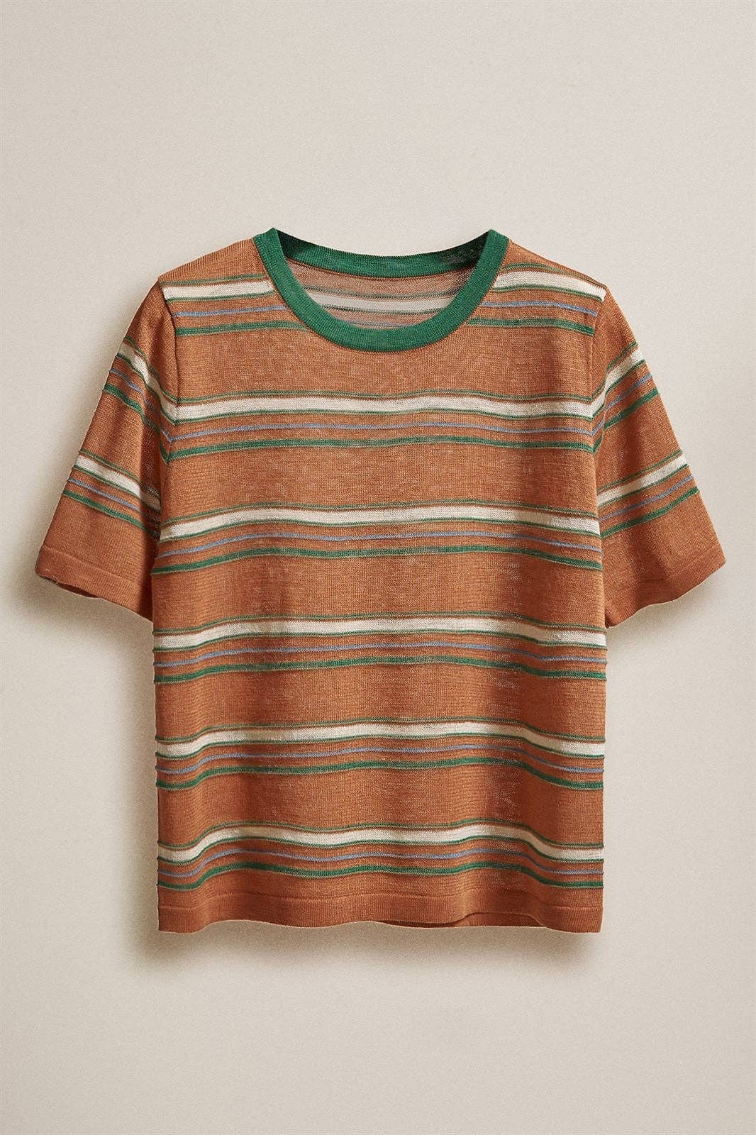 Striped Knit Ringer Tee W Crew Neck