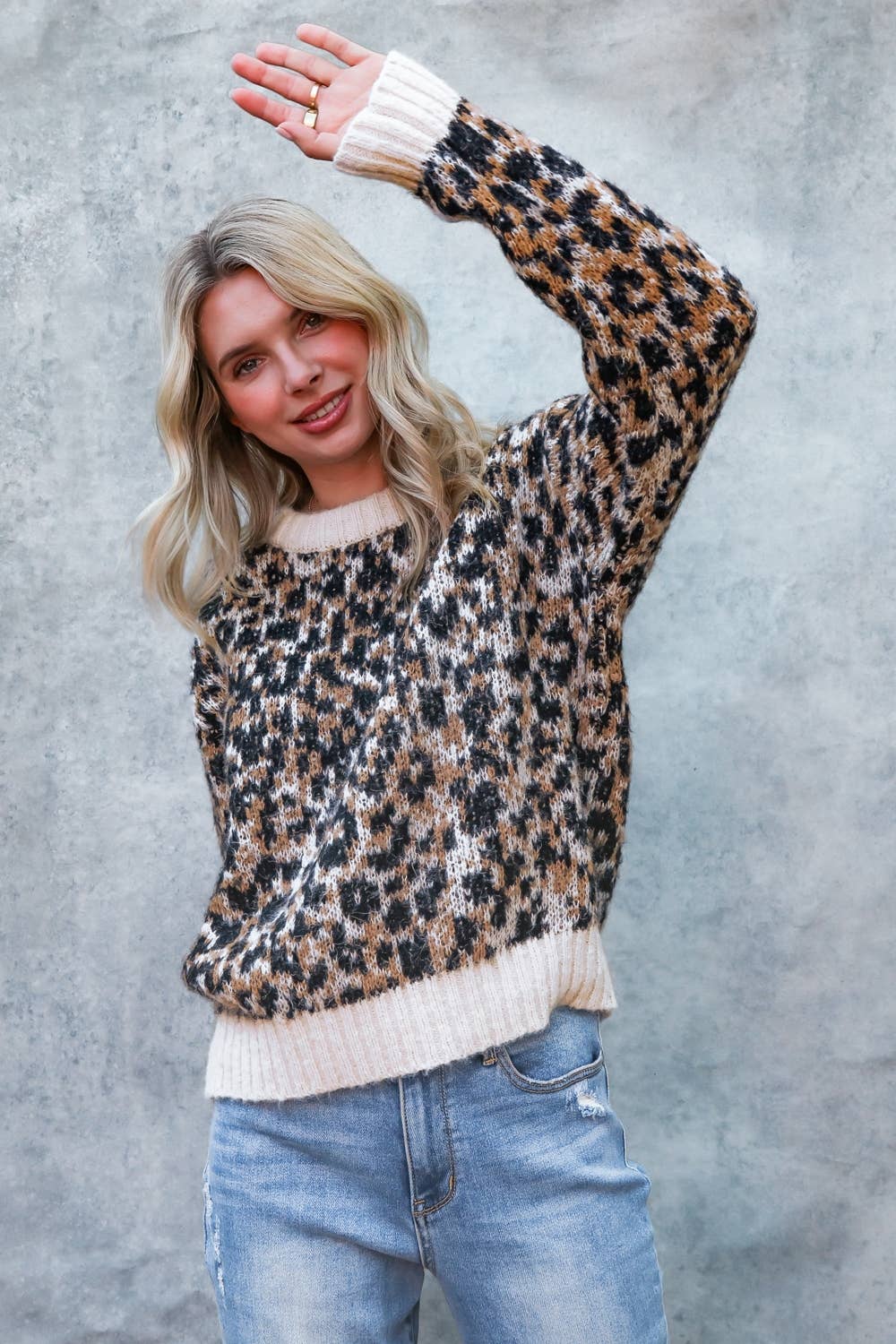 PLUS LEOPARD JACQUARD PULLOVER SWEATER