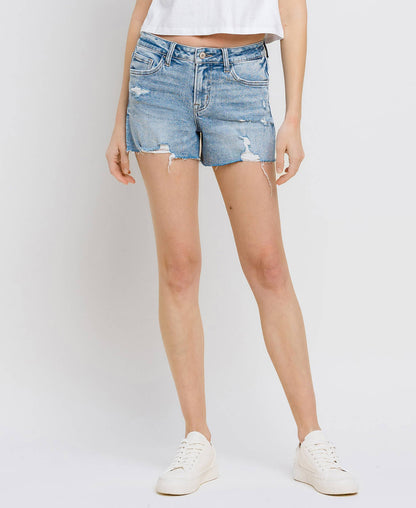 *MID RISE RAW DISTRESSED HEM SHORTS T6390