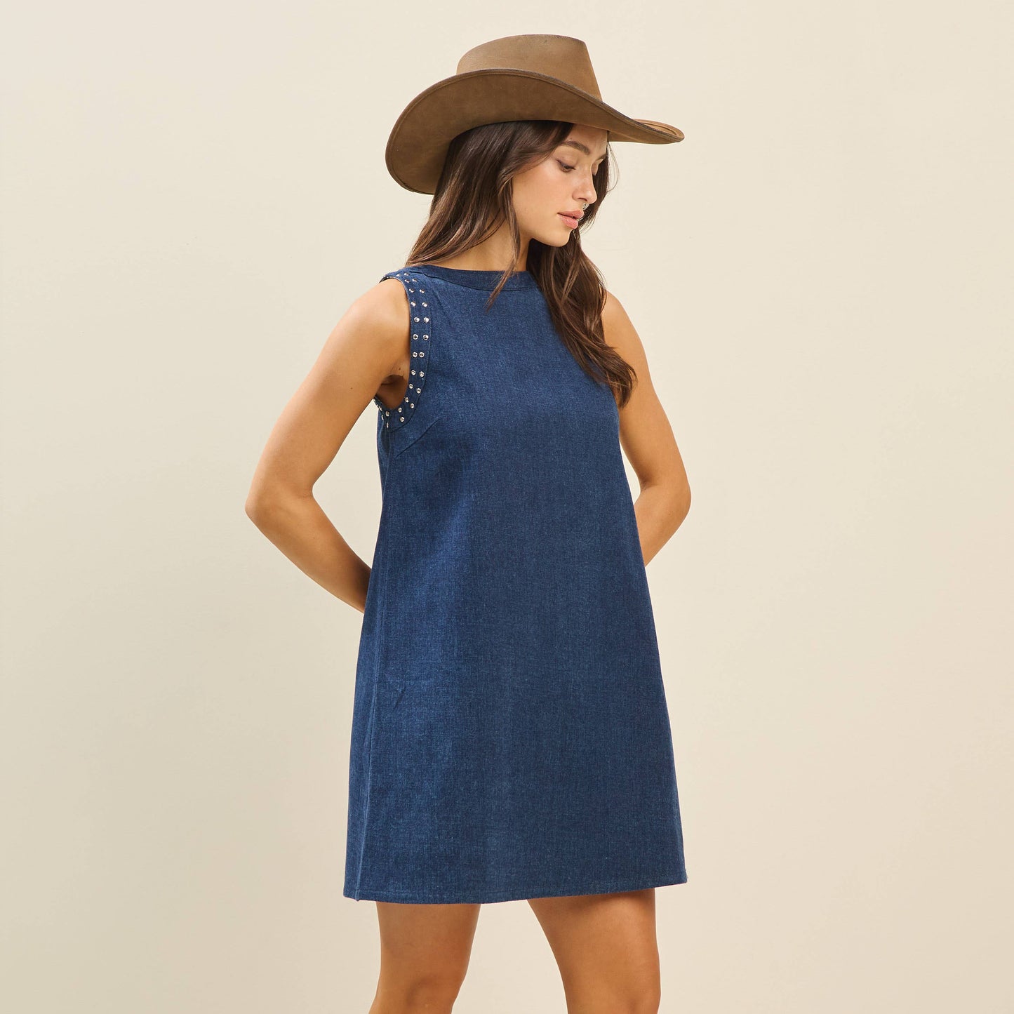 Studded denim dress