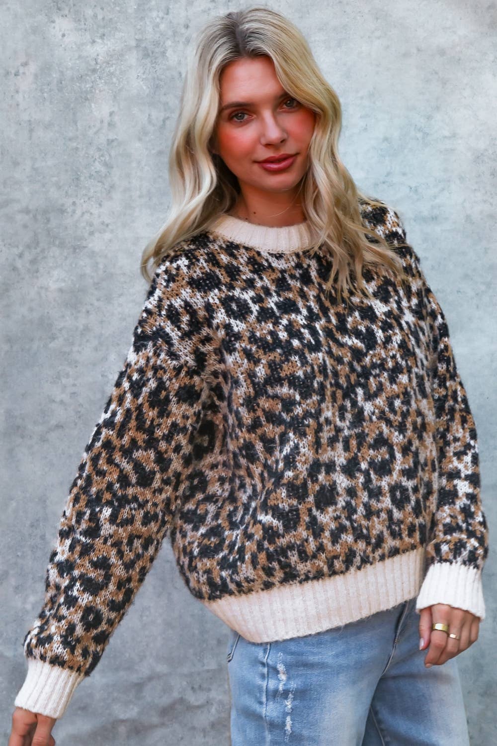 PLUS LEOPARD JACQUARD PULLOVER SWEATER