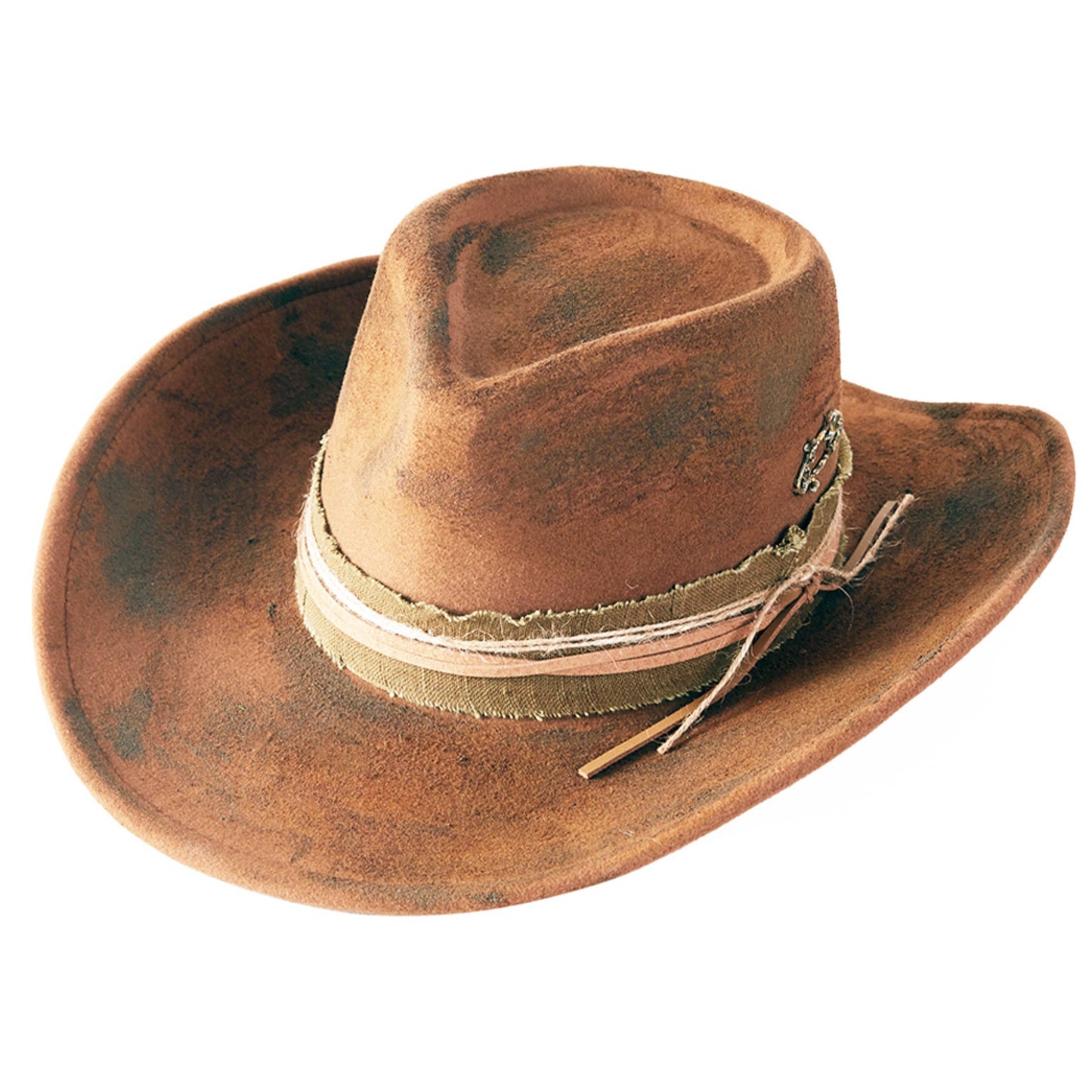 Distressed Fabric Band Rustic Cowgirl Fedora Hat