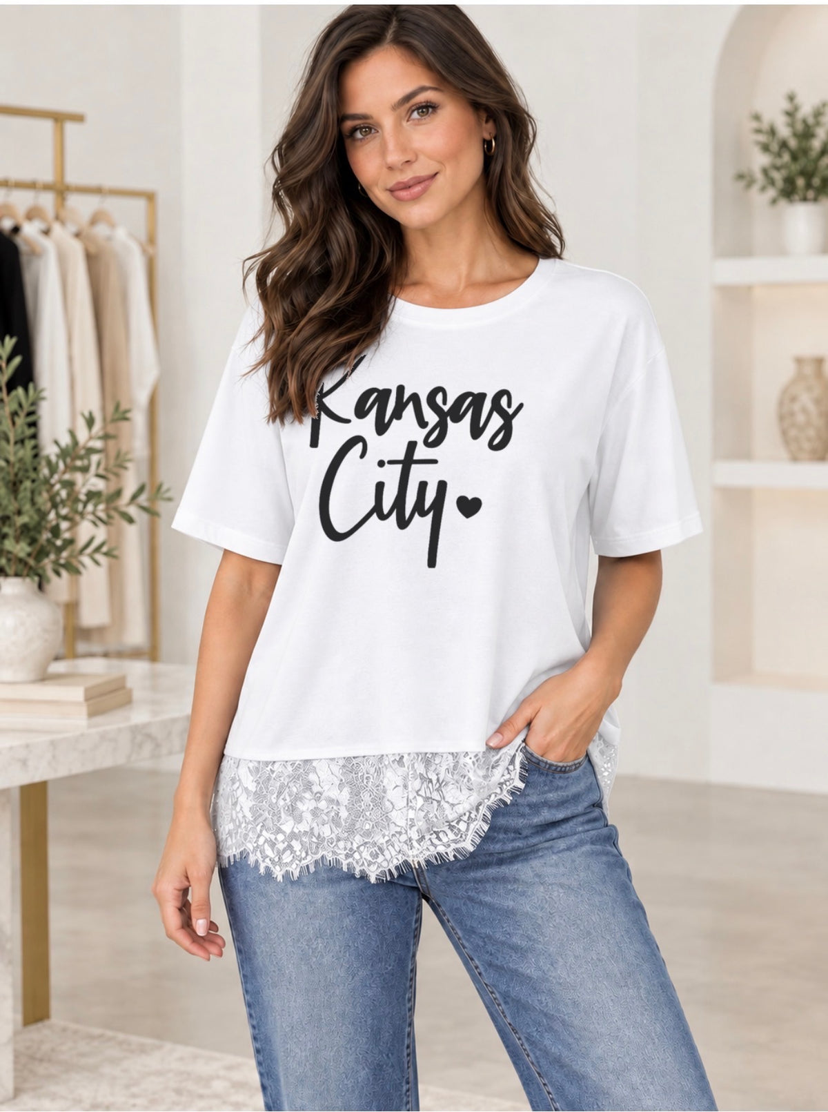 Kansas City Lace Trim T'Shirt - White