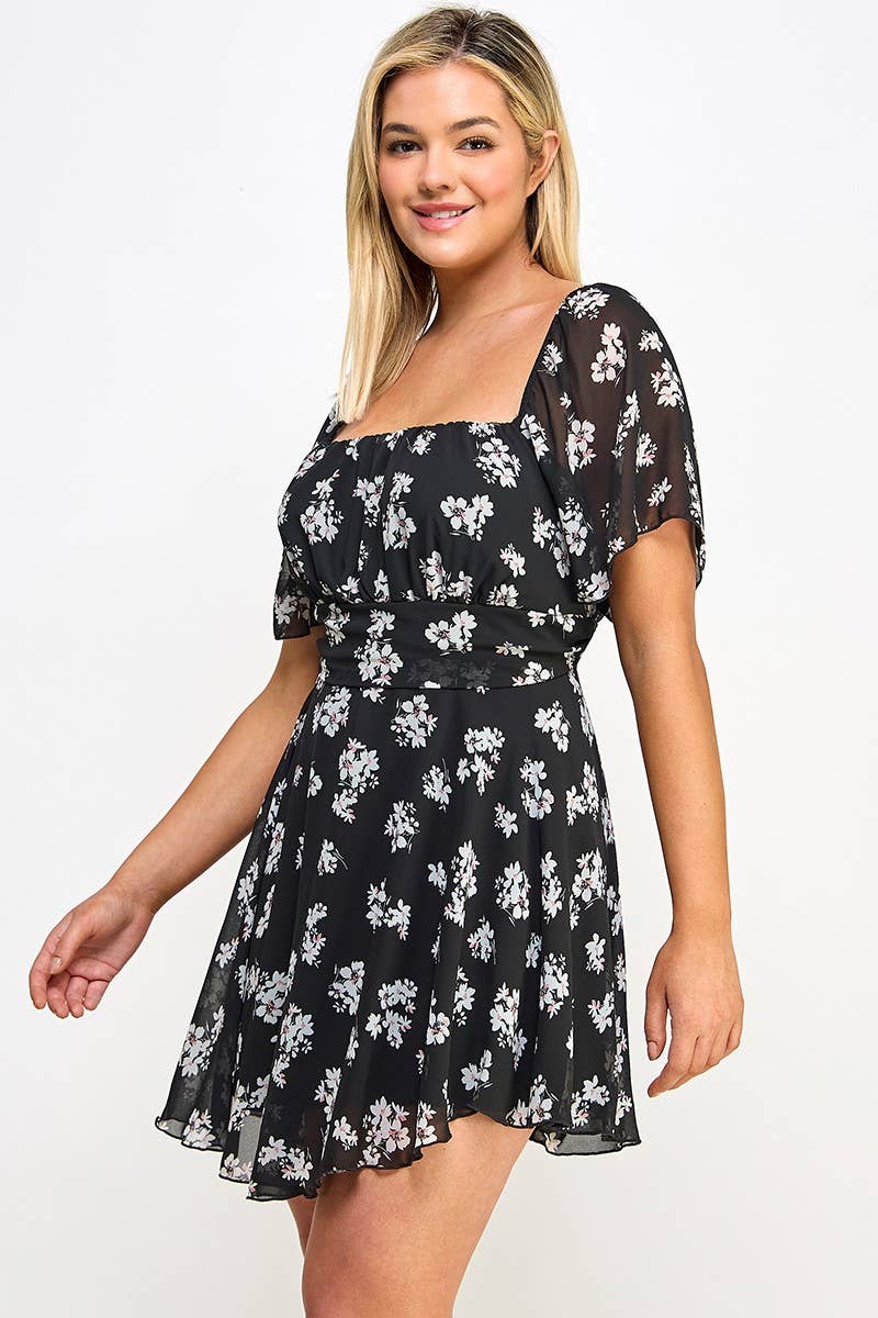 Plus Size Floral Chiffon Dress - NK18361-D