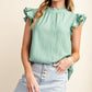 STYLISH TEXTURED RAYON TOP WITH RUFFLE NECK AND BACK BUTTON CLOSER