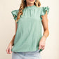 STYLISH TEXTURED RAYON TOP WITH RUFFLE NECK AND BACK BUTTON CLOSER