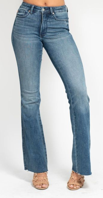 *Midrise Tummy Control Vintage Wash Cut Hem Flare