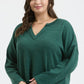 PLUS SOLID NOTCH NECK KNIT TOP - FOREST GREEN