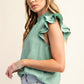 STYLISH TEXTURED RAYON TOP WITH RUFFLE NECK AND BACK BUTTON CLOSER