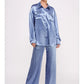Metallic Set Button Down Shirt and Flared Wide-Leg Pant