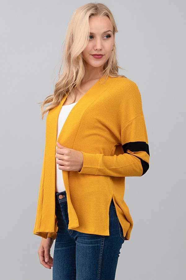 Sleeve Color Block Brush Hacci Cardigan - Gold and Black