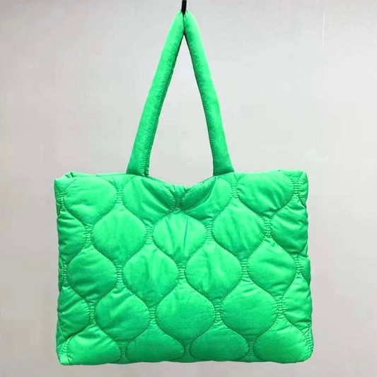 *Quilted Nylon Tote Bag -Green