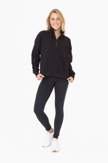 PLUSH HALF-ZIP FLEECE PULLOVER - BLACK