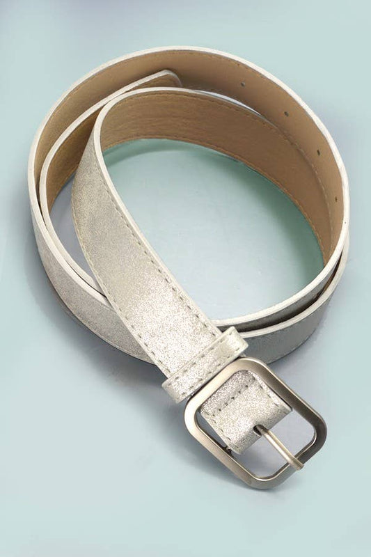 METALLIC SQUARE BUCKLE FAUX LEATHER BELT - SILVER