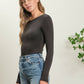 SOLID ROUND NECK LONG SLEEVE BODYSUIT - BLACK