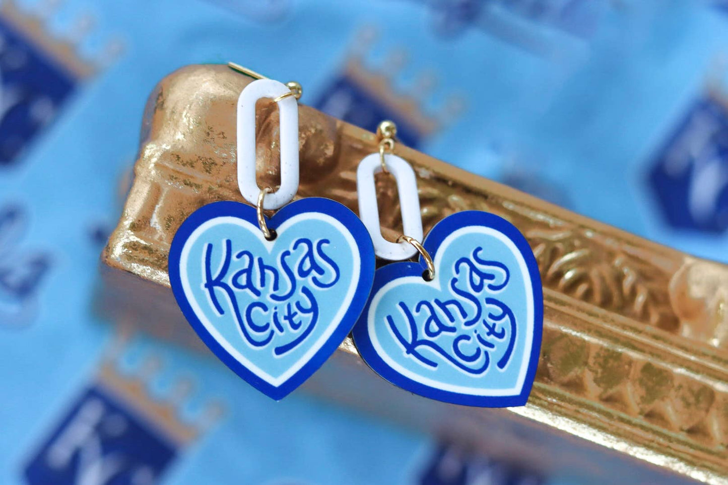 Wood KC Heart Earrings