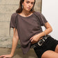 Slub Jersey Rhinestone Fringe T Shirt Top - Charcoal