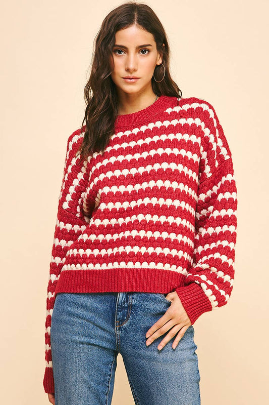 STRIPE SWEATER PULLOVER - RED