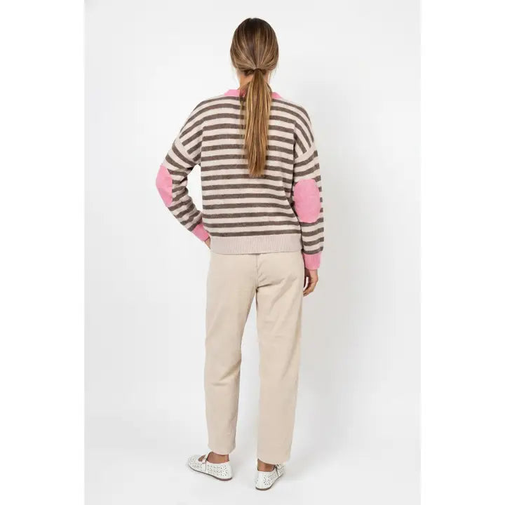 Stripe Henley Sweater w Contrast Detail
