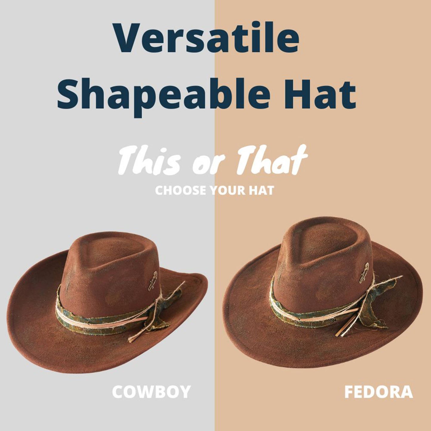 Distressed Fabric Band Cowgirl Fedora Hat