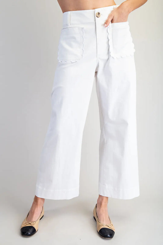 Scalloped Pocket Straight Leg Pants - OFF WHITE