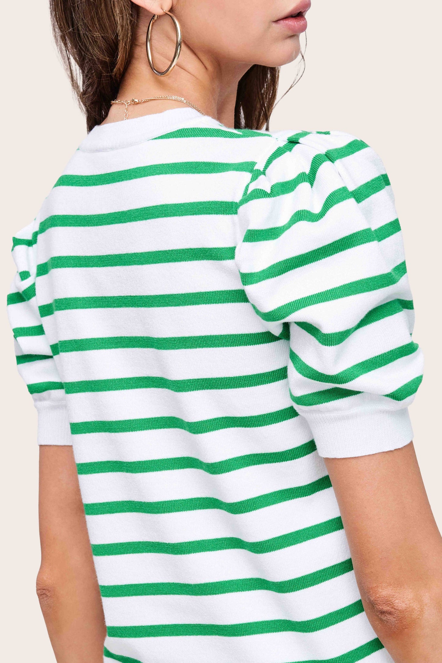 *Puff  Short Sleeve Spring Summer Stripe Top - Apple Green