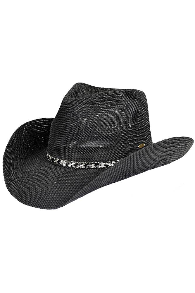 C.C Rhinestone Trim Band Cowboy Hat - Black