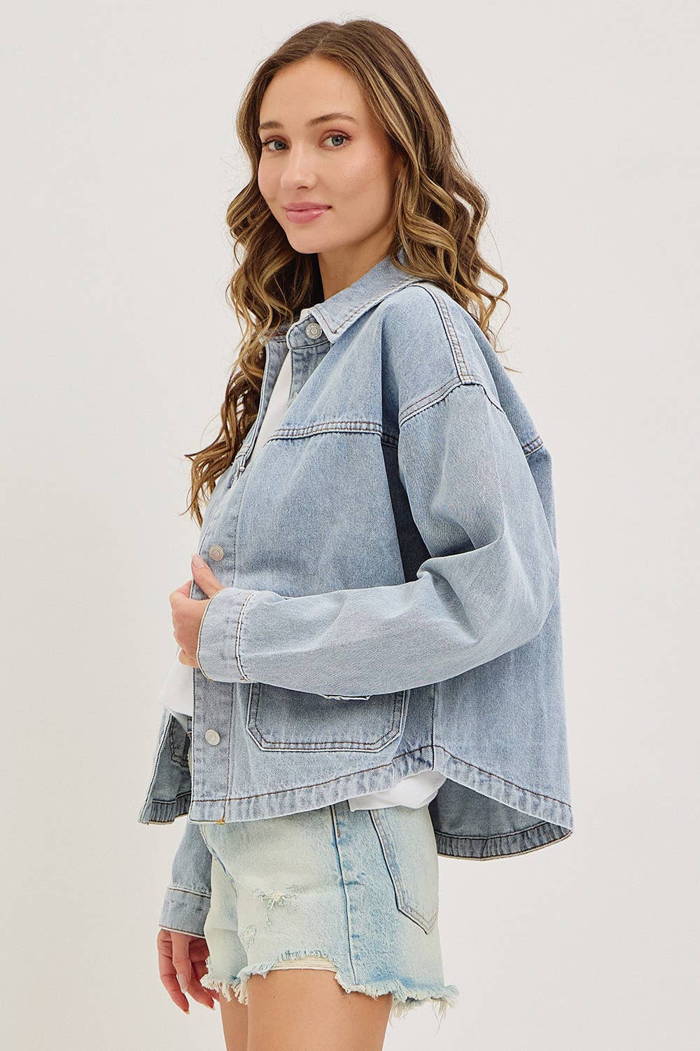WASHED DENIM JACKET WITH PATCH POCKET PERFECT FOR LAYERING