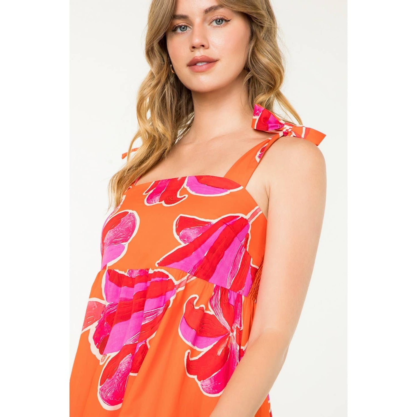THML Tie Strap Floral Print Maxi Dress
