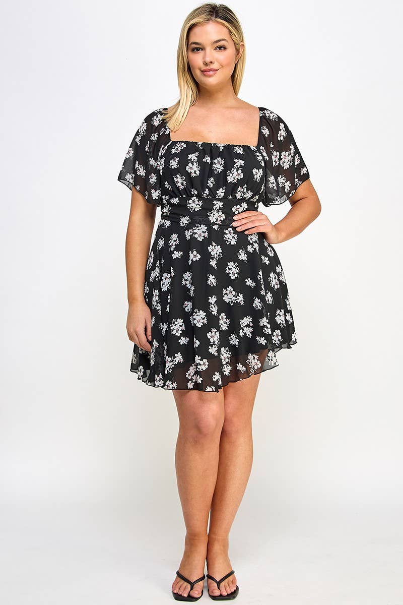 Plus Size Floral Chiffon Dress - NK18361-D