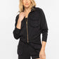 CROPPED MOCK NECK ZIP UP JACKET - BLACK