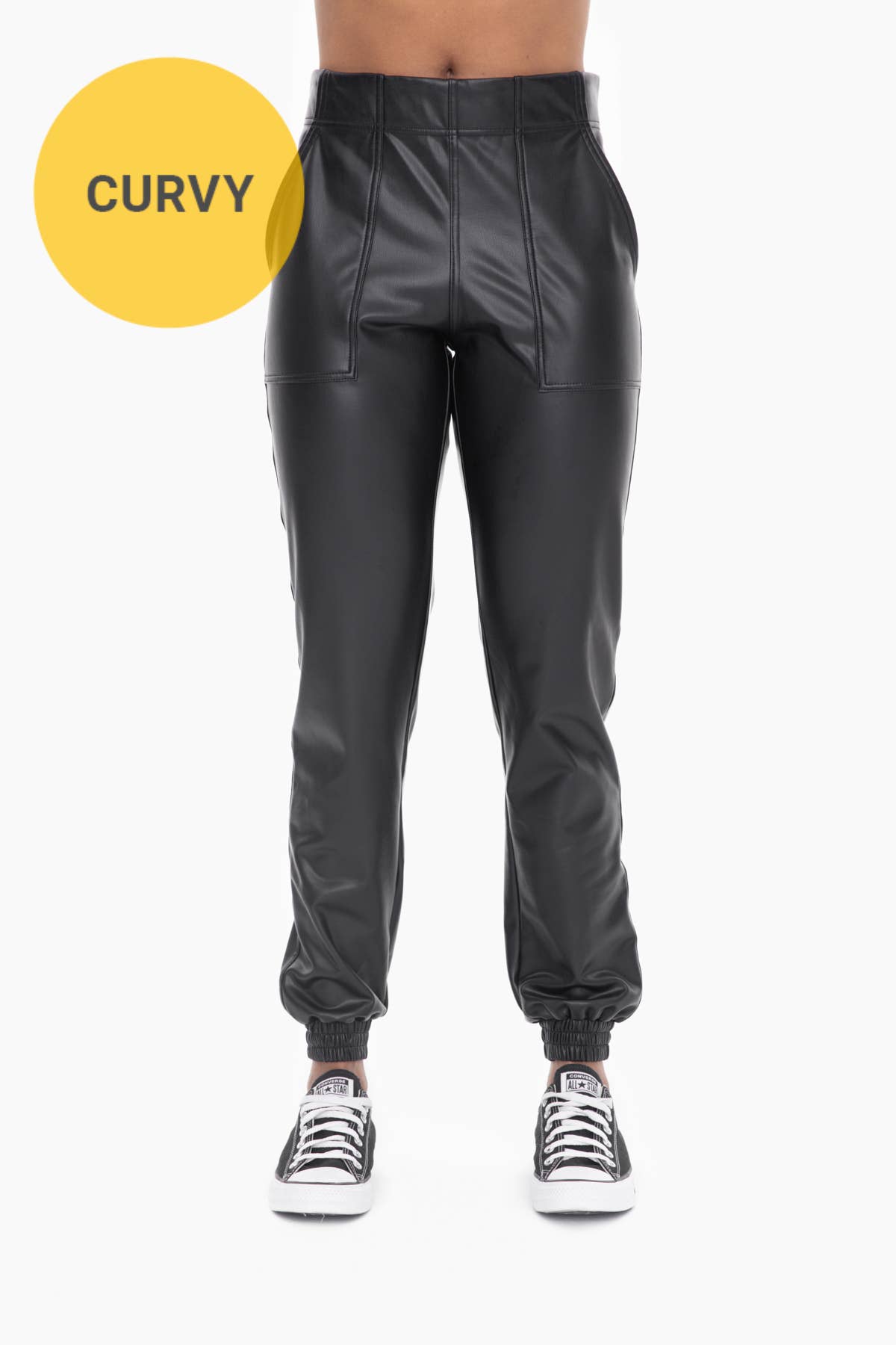 Black CURVY Vegan Leather Joggers