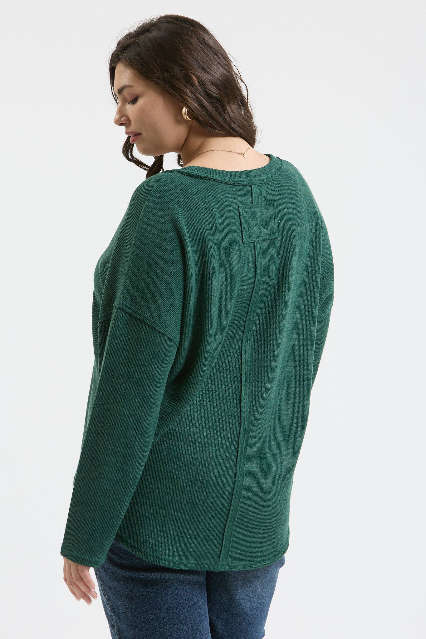 PLUS SOLID NOTCH NECK KNIT TOP - FOREST GREEN