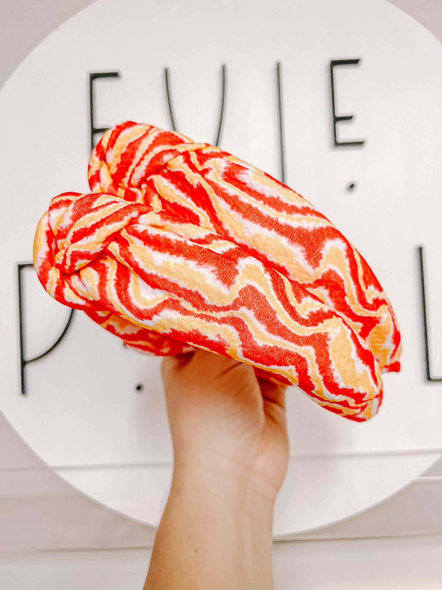 *Red Gold White Zig Zag KC Print Knotted Headband