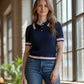Collard Cropped Polo w Pink Trim