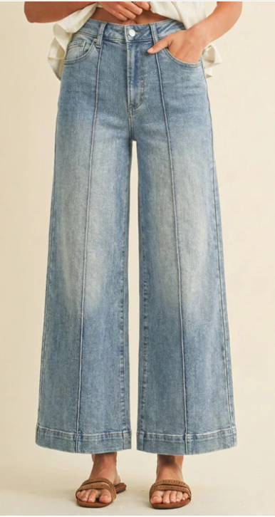 Annie High Rise Pin Tuck Wide Leg Denim - Light
