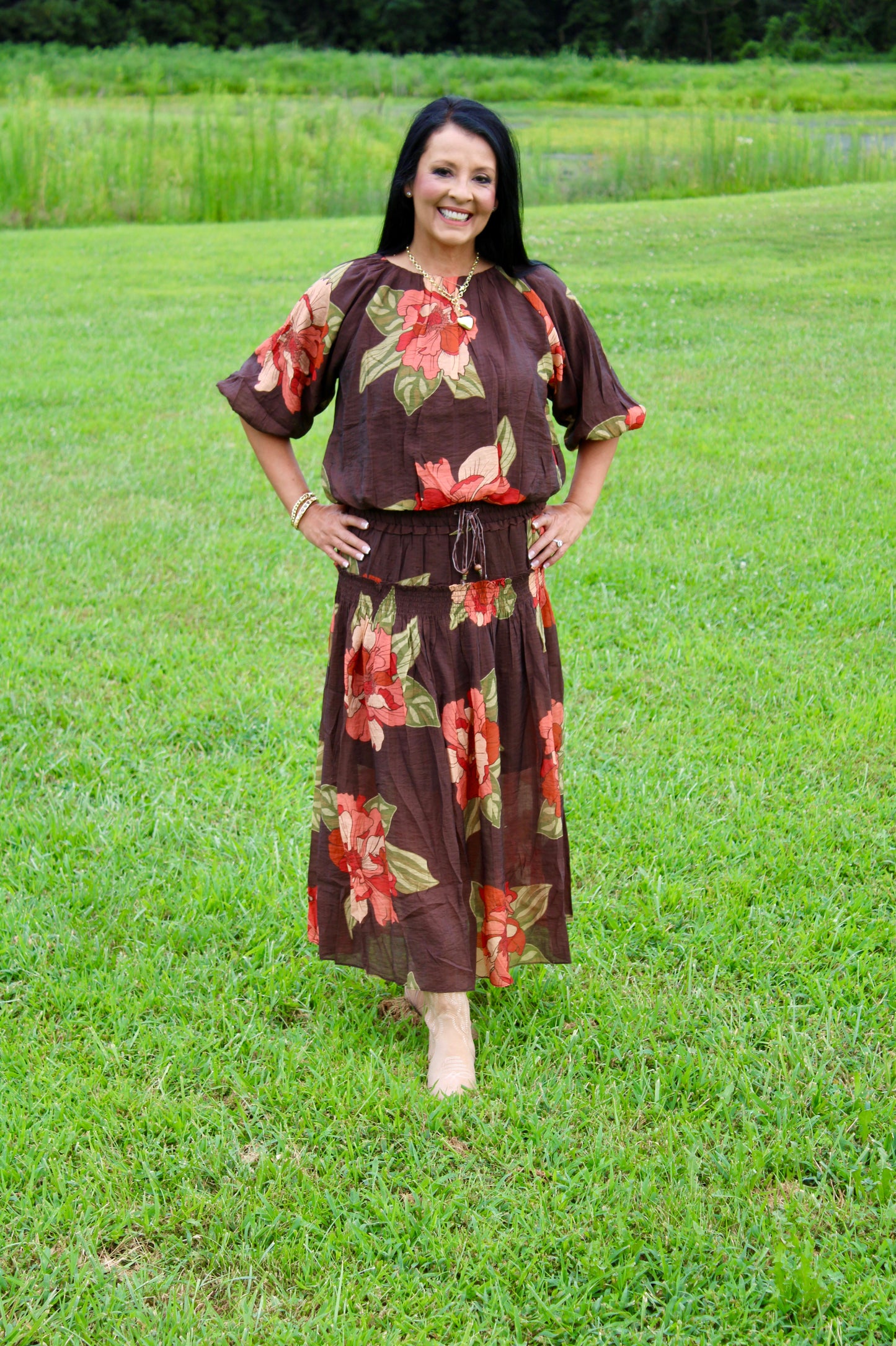 THML FLORAL PRINT TOP WITH BUBBLE HEM