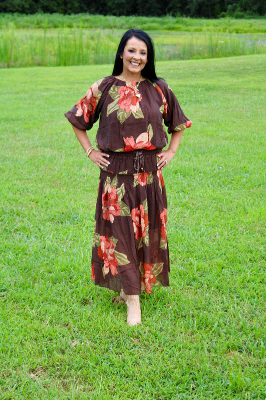 THML FLORAL PRINT TOP WITH BUBBLE HEM