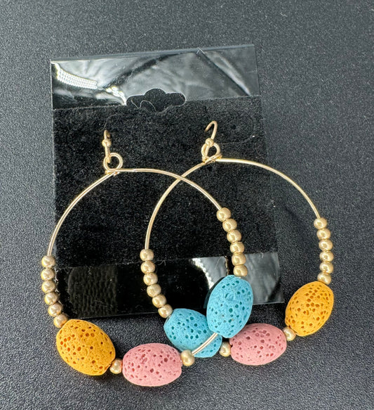 Gold Hoop with Multi Color Wood Beads