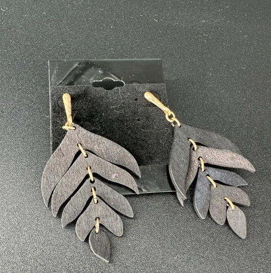 Black Wood Leaf Shaped Earrings