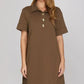 SS KNIT COLLARED SHIFT MINI DRESS W GOLD BUTTONS